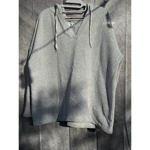 Lou & Grey Womens LG Soft Gray/Wt Pullover Hoodie Comfy Relaxed PREOWNED EUC‎